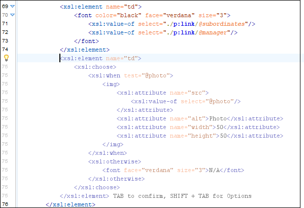 Inline AI suggestion completing an XSLT template in Text mode.
