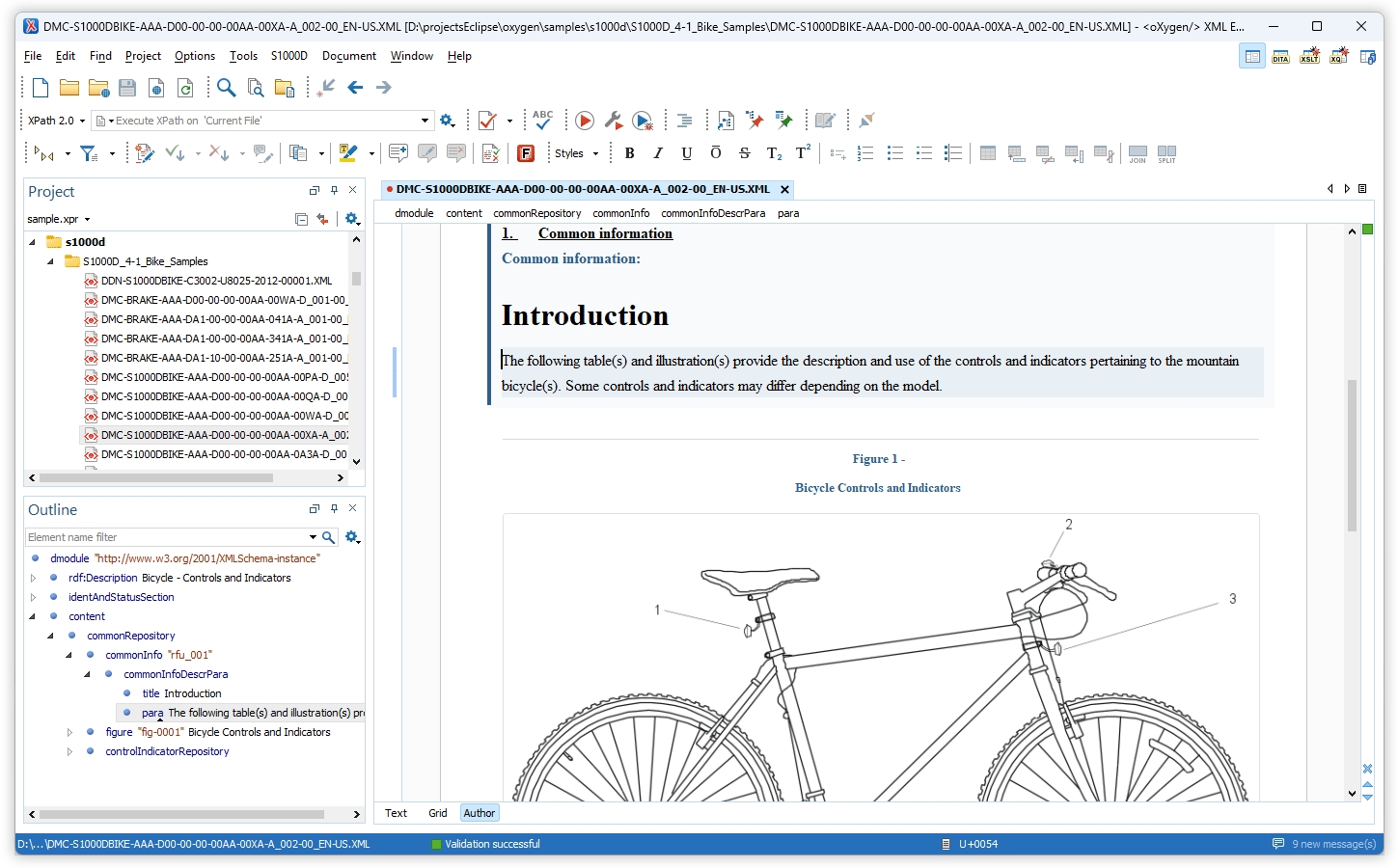 Screenshot showing S1000D data module editing in Oxygen's Author mode